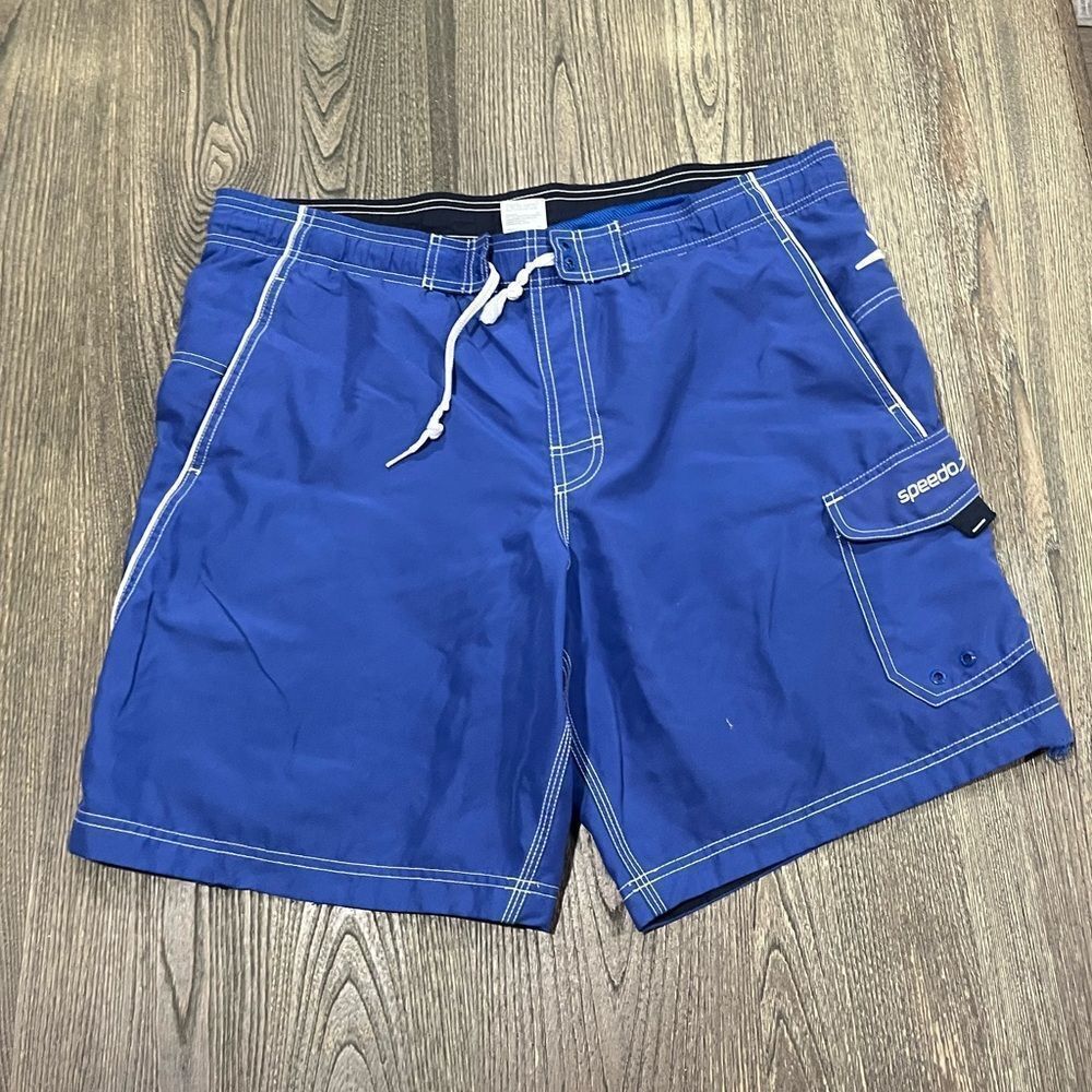 Speedo Board Short Athletic Fit Surfing Trunks Drawstring Pull-On Blue Size M